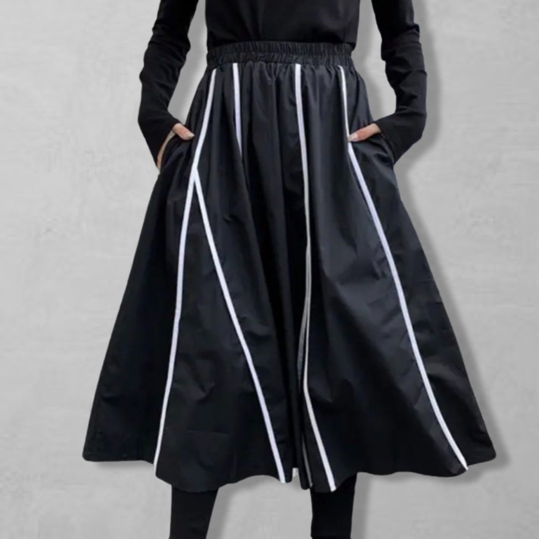 Black full skirt with panels and white contrast tape