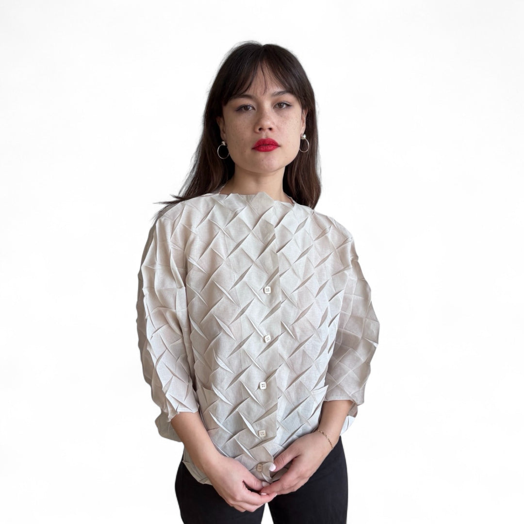 Cream Chevron Pleated Blouse