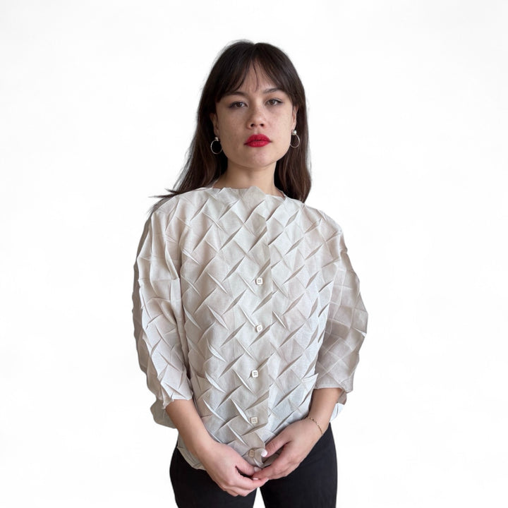 Cream Chevron Pleated Blouse