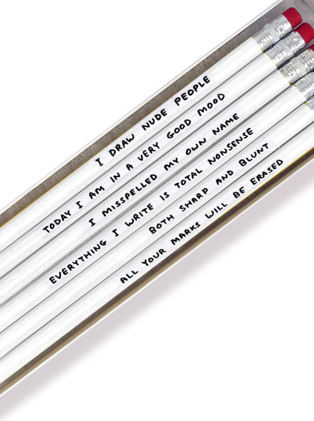David Shrigley Funny Pencil Box Gift Six Designs Set One
