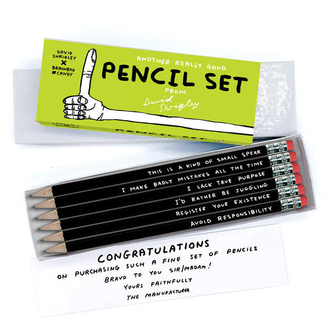 David Shrigley Funny Pencil Box Gift Six Designs Set Two
