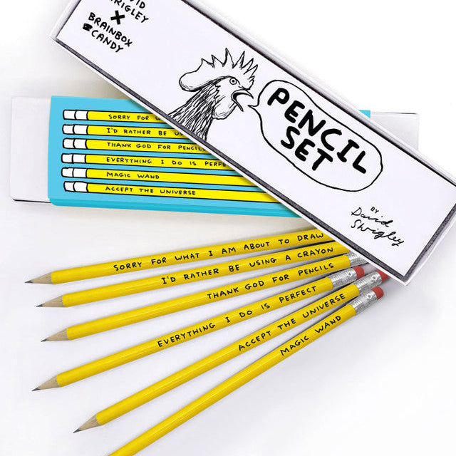 David Shrigley Funny Pencil Box Gift Six Designs Set Three