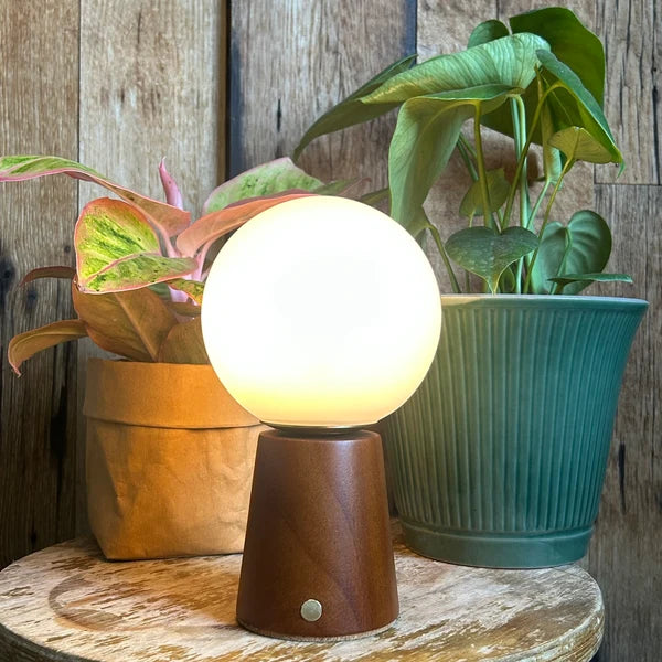 Sixton London Small Deco Cone Teak Style Rechargeable Touch Lamp