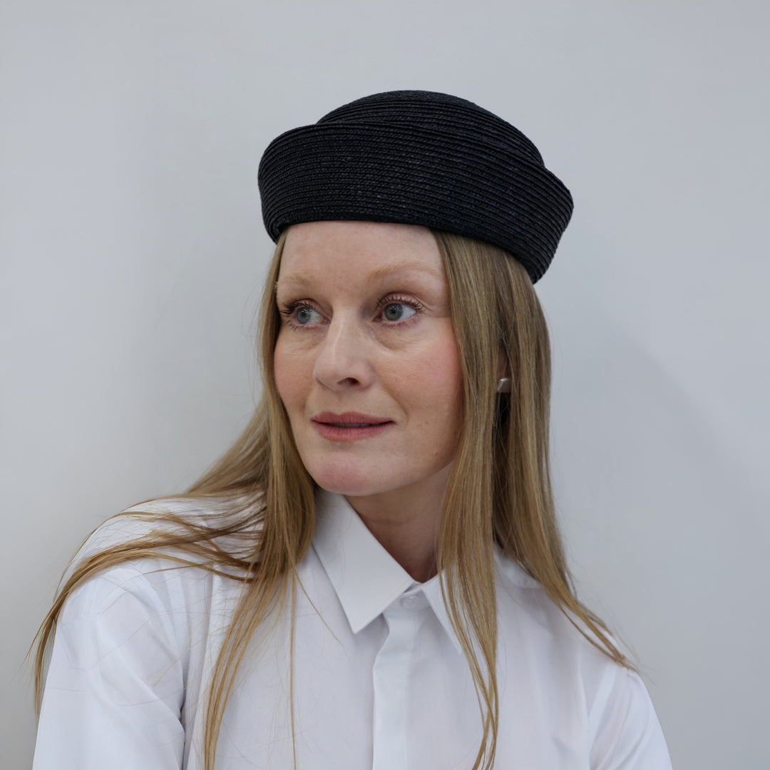 Black Straw Pillbox Hat