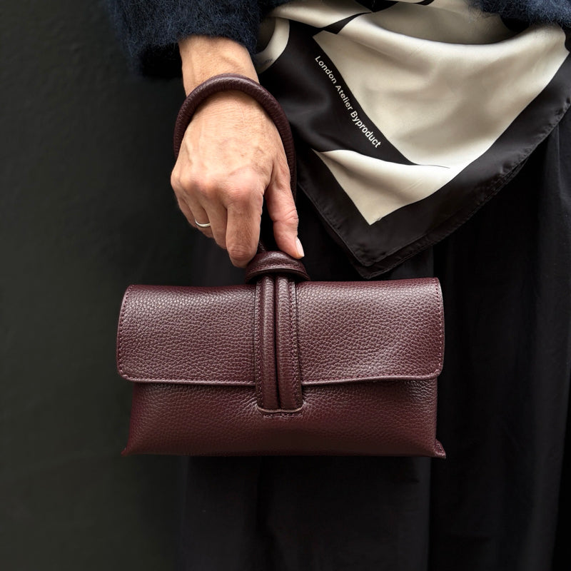 Burgundy Leather Loop Clutch Bag