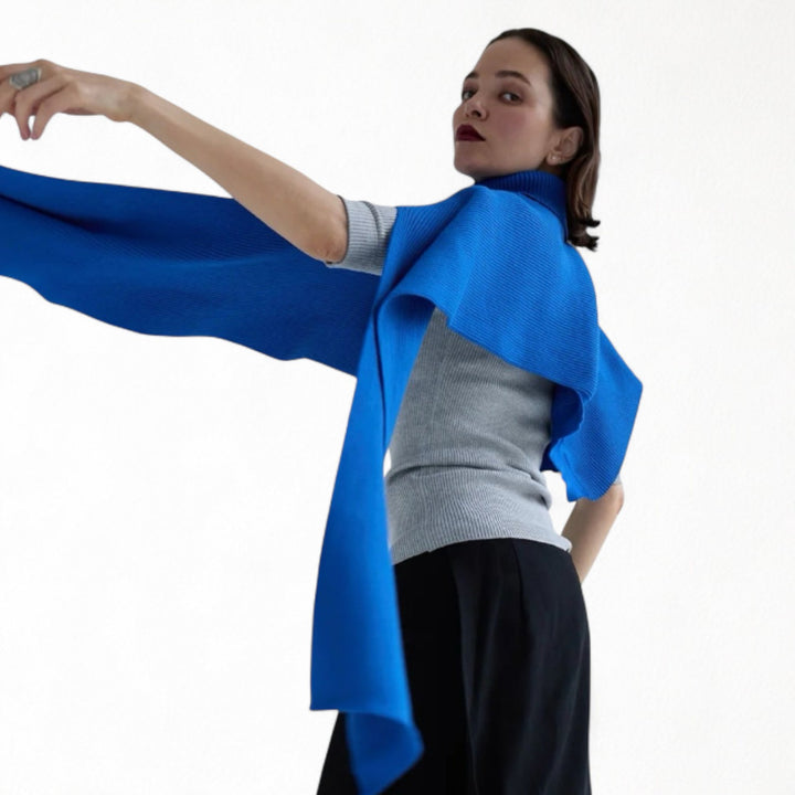 Blue and Grey Two Piece Knit Shawl And Pullover