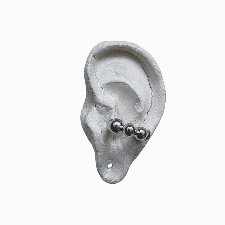 Silver C Shaped Hoop Ball Clip Earrings
