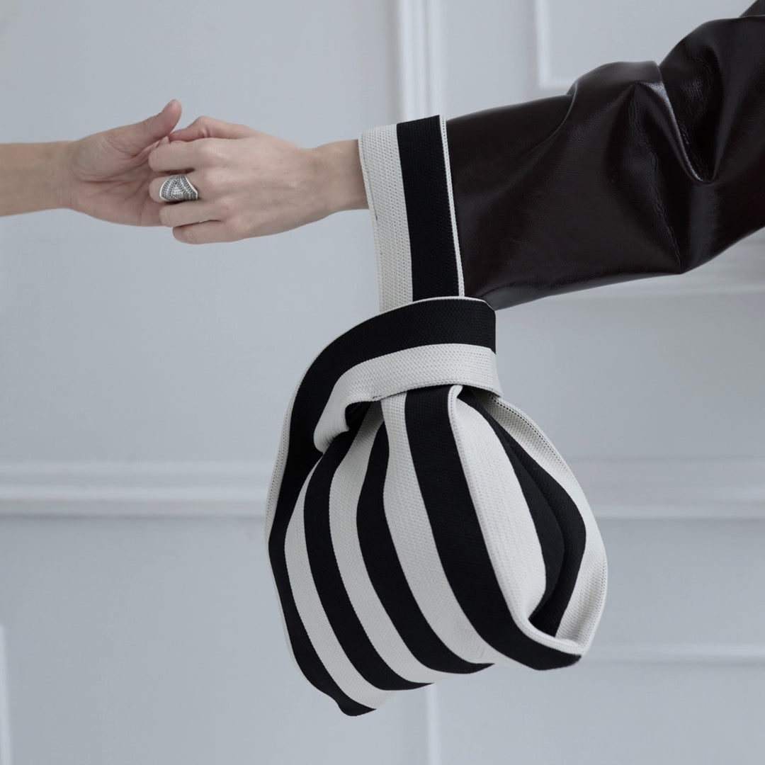 Striped knitted mini tote bag