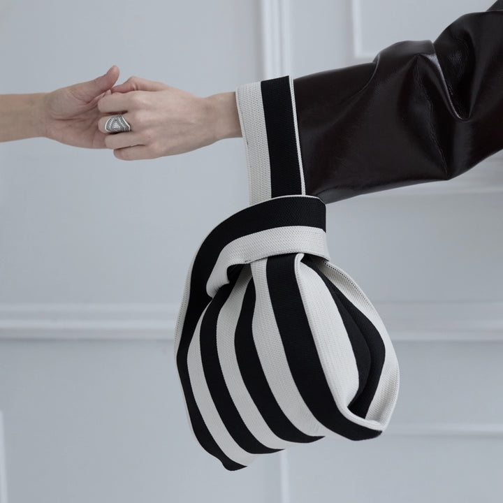 Striped knitted mini tote bag