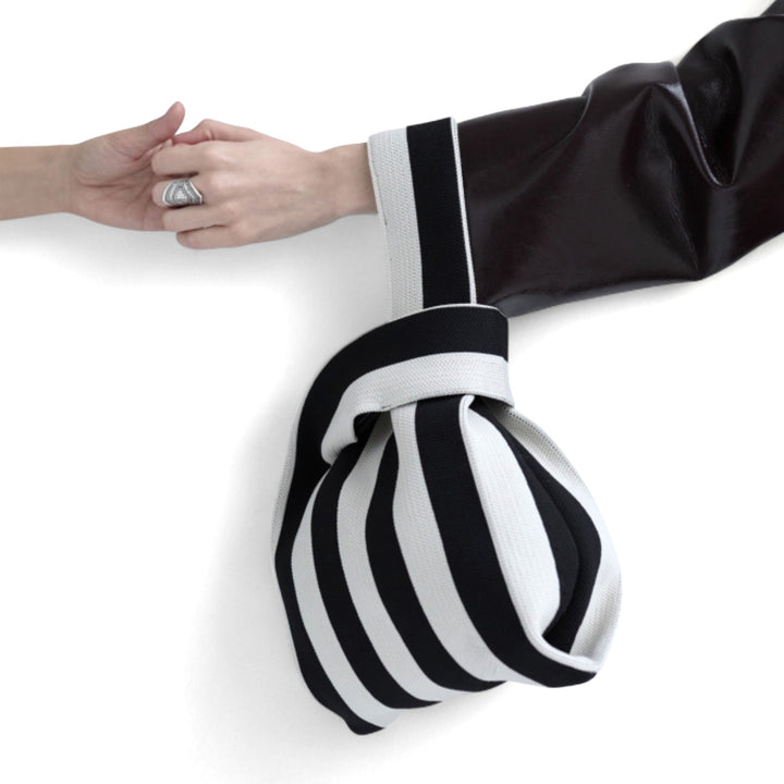 Striped knitted mini tote bag