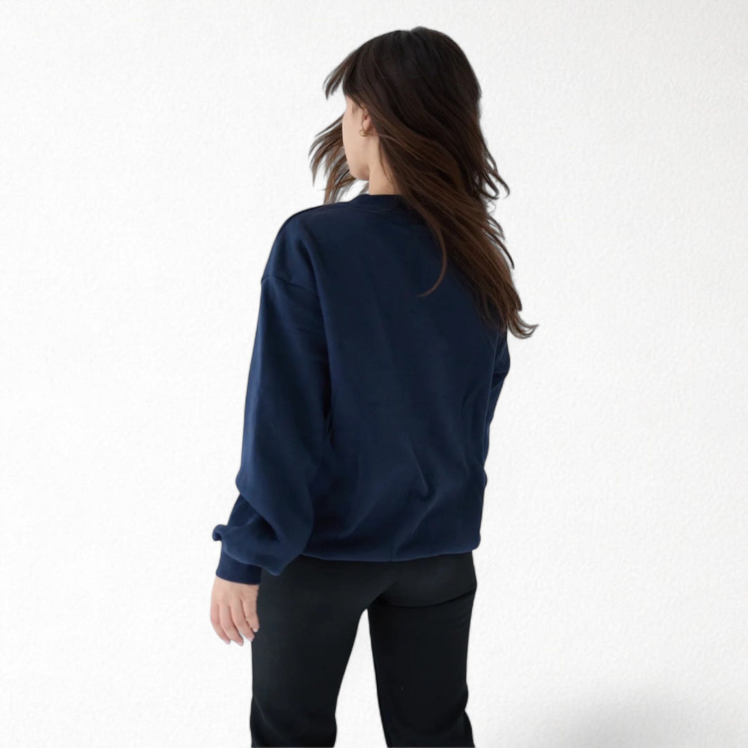 Navy heavyweight jumper with people embroidery
