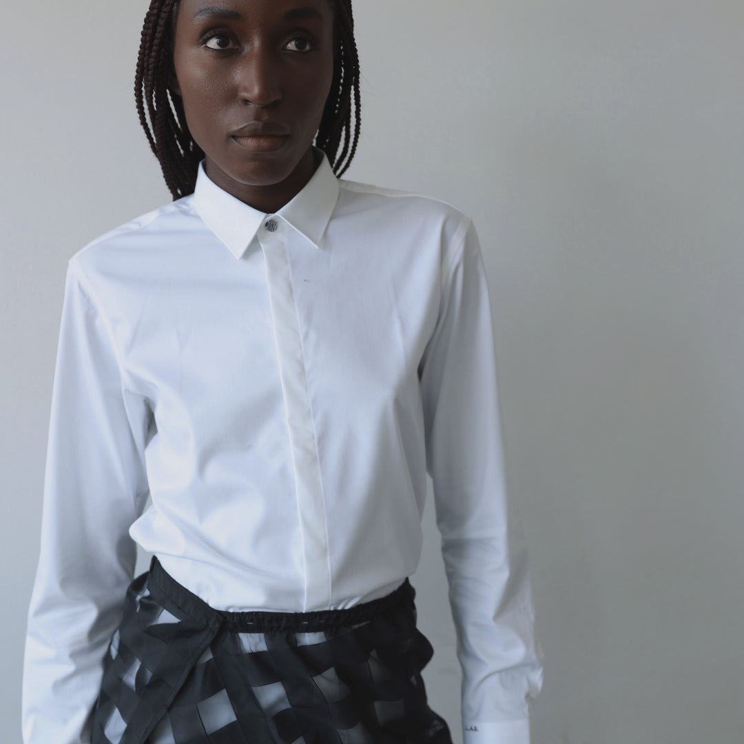 White bamboo shirt with hidden buttons