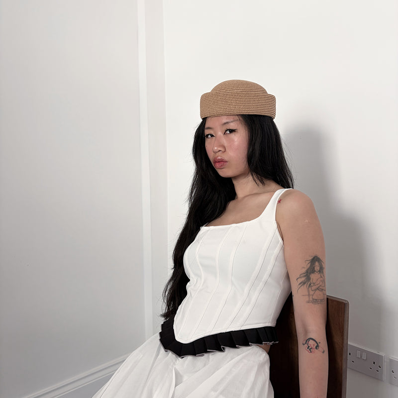 Natural Straw Pillbox Hat