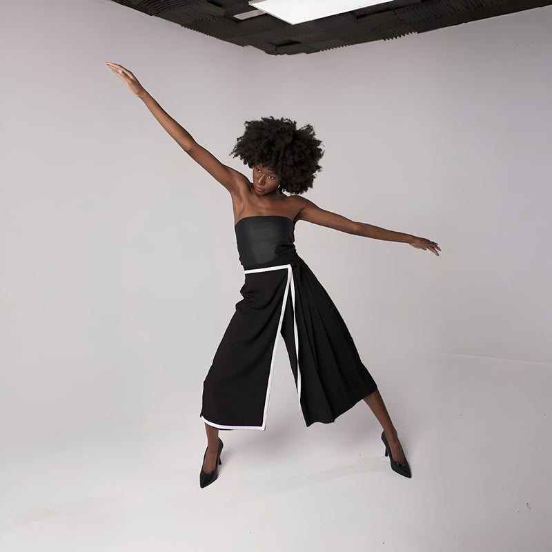 Black Asymmetrical Culottes Trousers With Wrap Detail