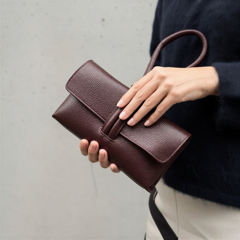 Burgundy Leather Loop Clutch Bag