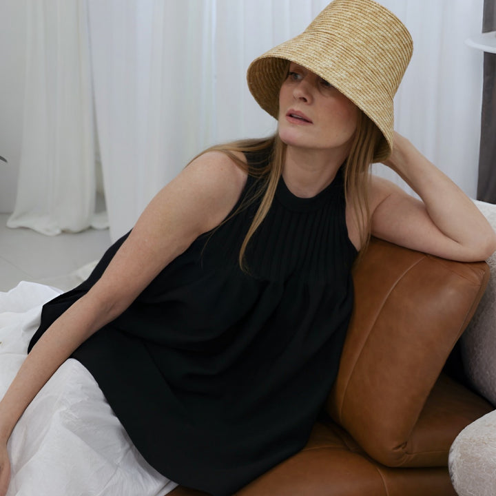 Black Knitted Halter Top With Ruffle