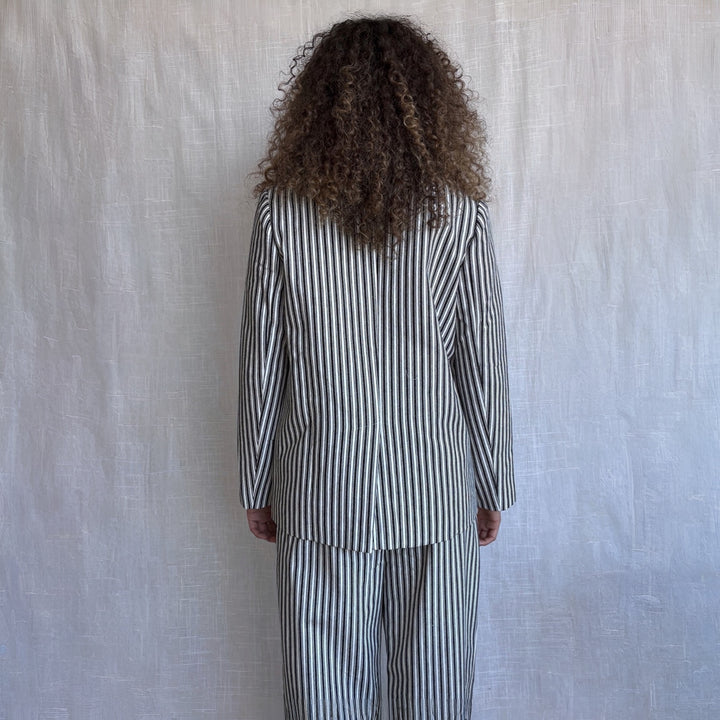 Black White Striped Blazer Trousers Corset And Tote Bag Four Piece Set