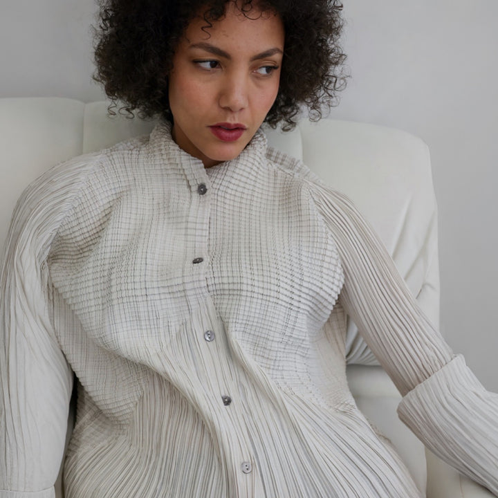 Beige Multi Way Accordion Pleated Shirt