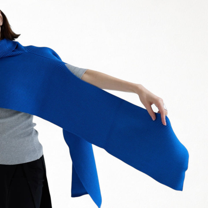 Blue and Grey Two Piece Knit Shawl And Pullover