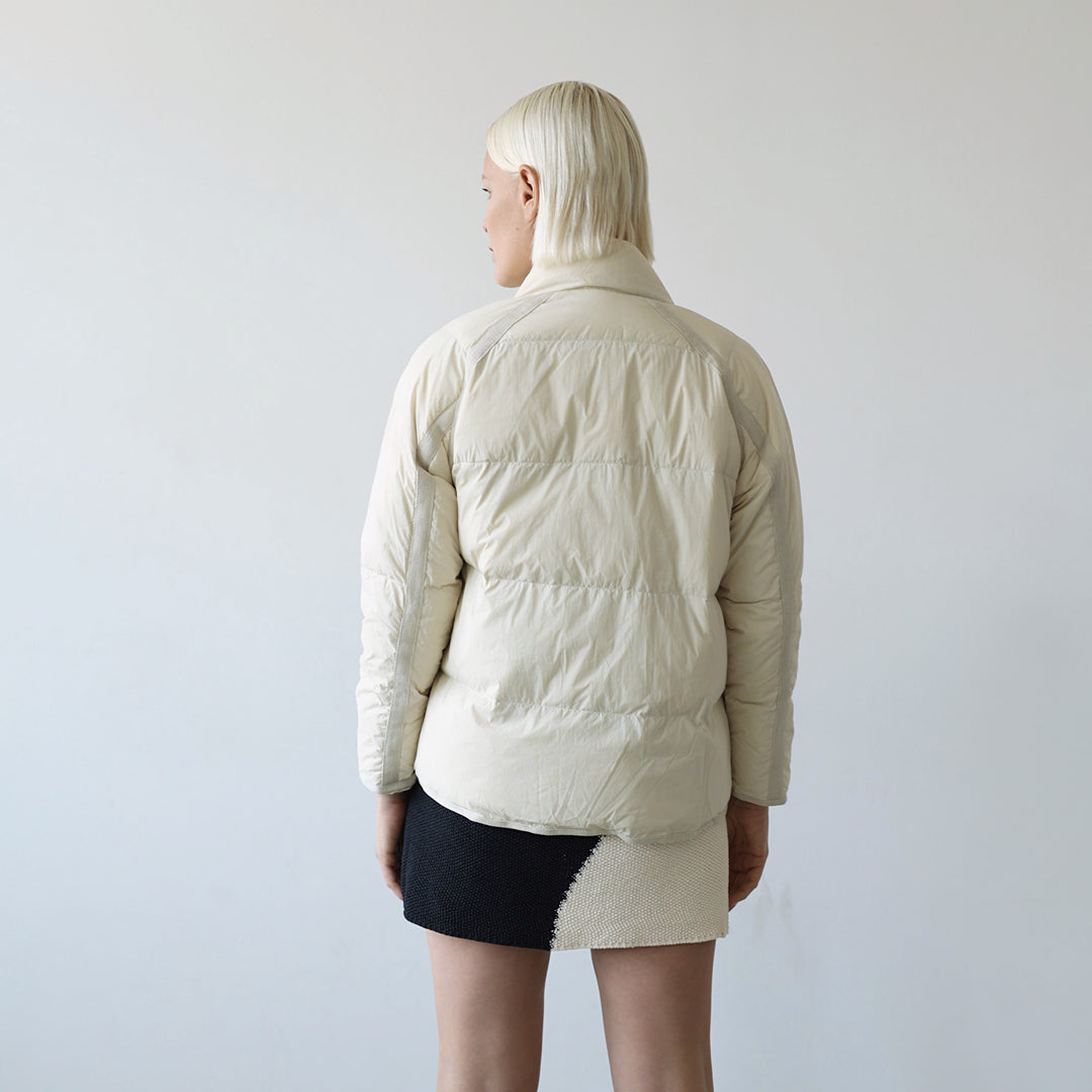 Beige Quilted Wrap Down Jacket