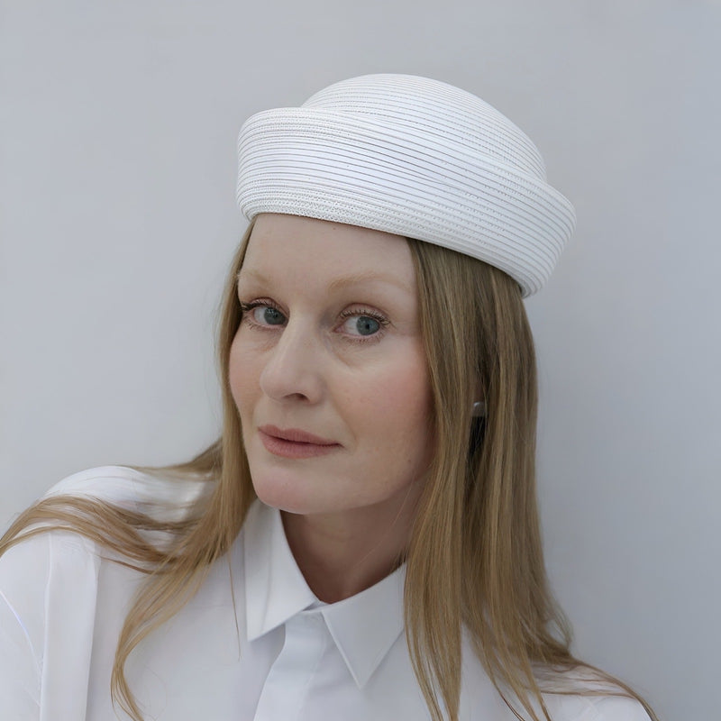 White Straw Pillbox Hat