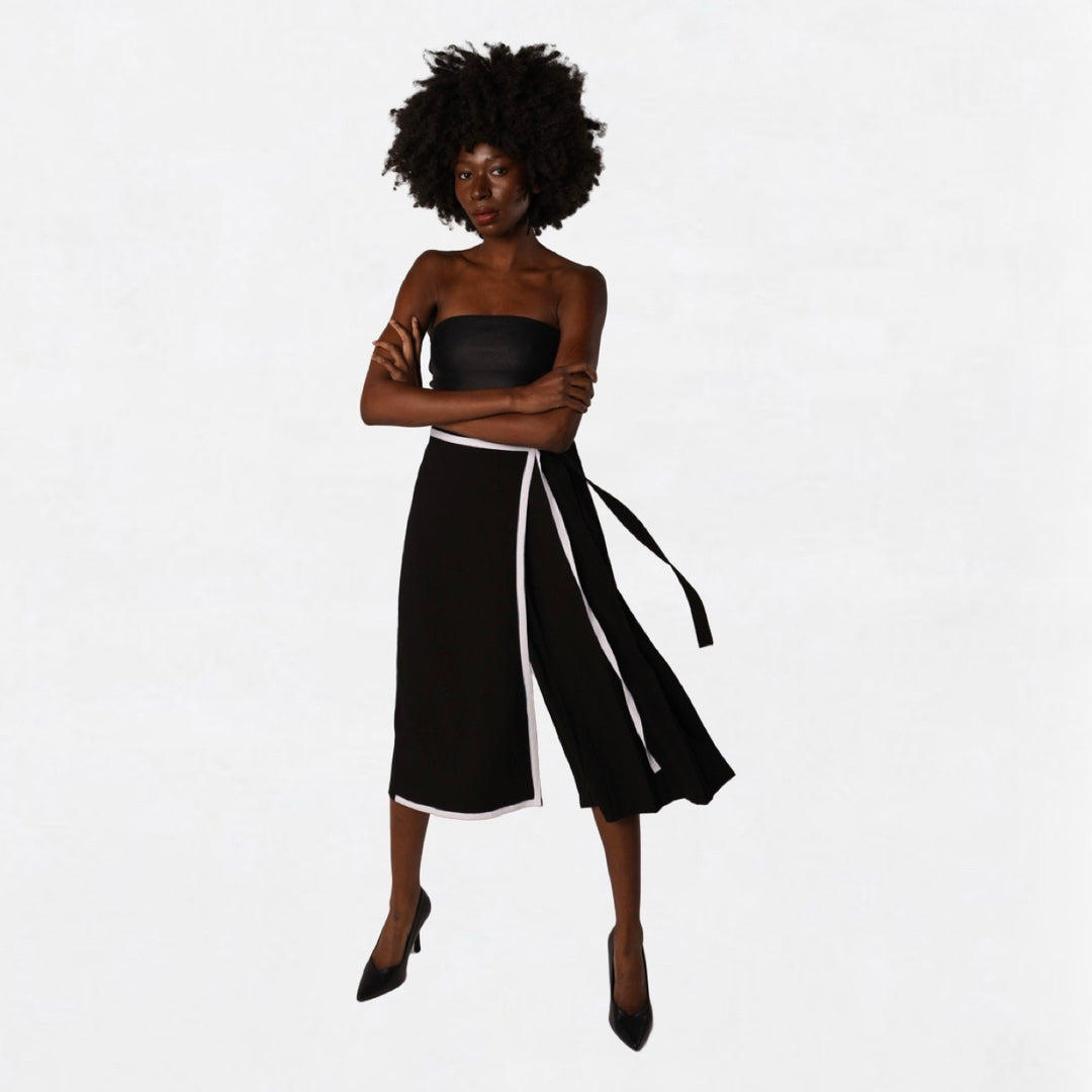 Black asymmetrical culottes with wrap detail