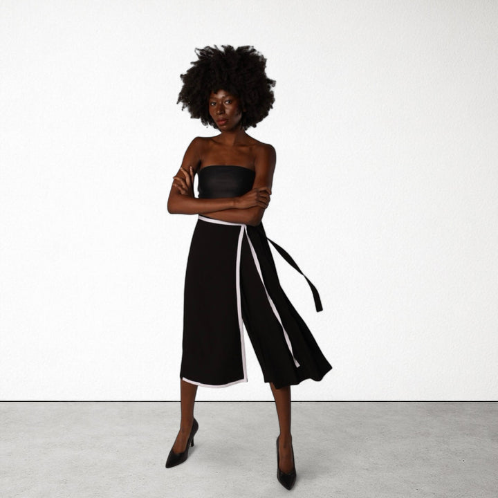 Black asymmetrical culottes with wrap detail