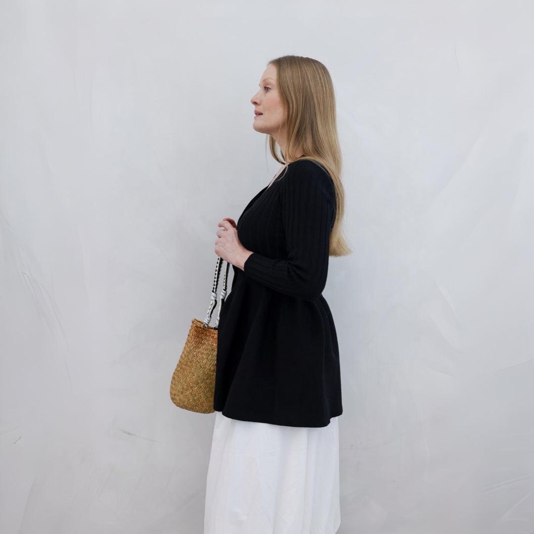 Black Knitted Peplum Cardigan