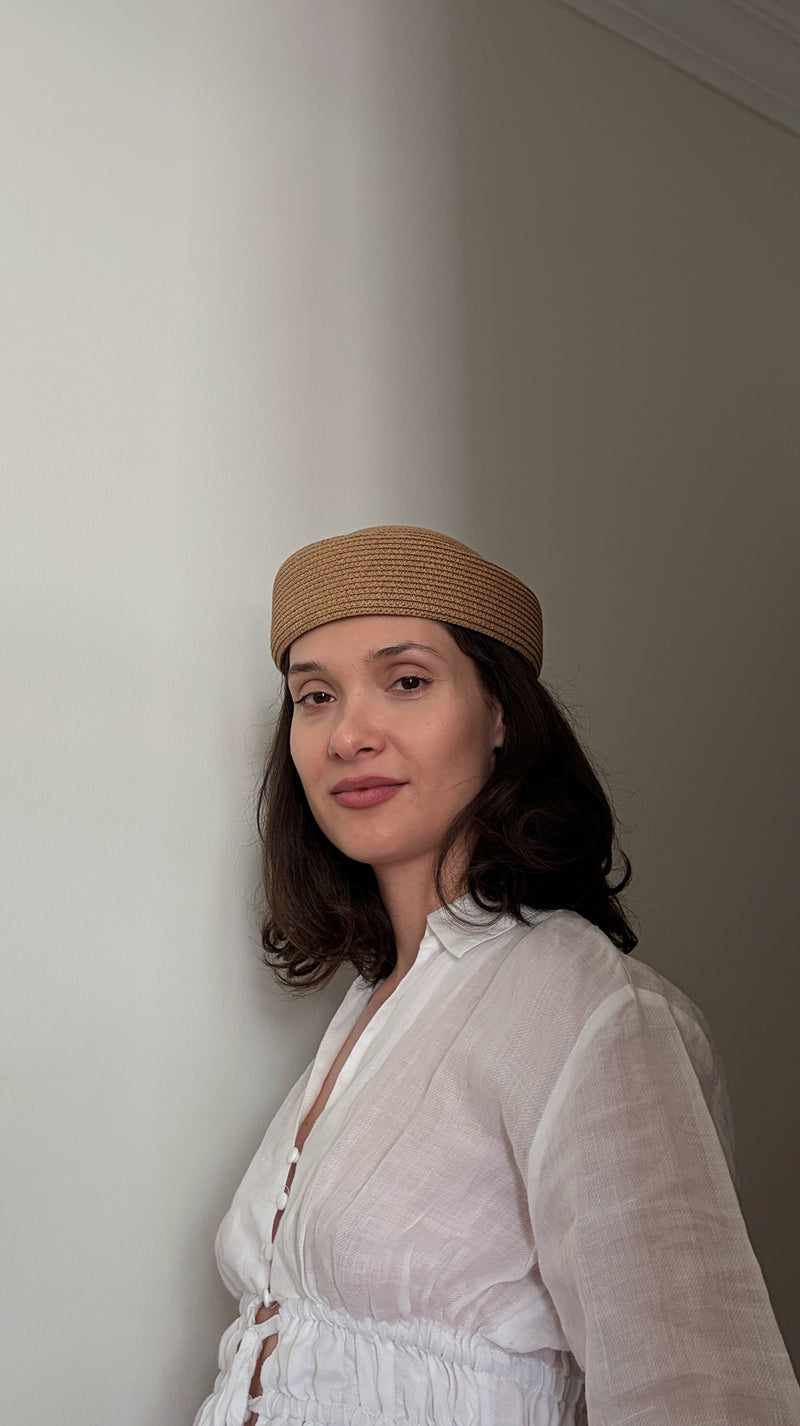 Natural Straw Pillbox Hat