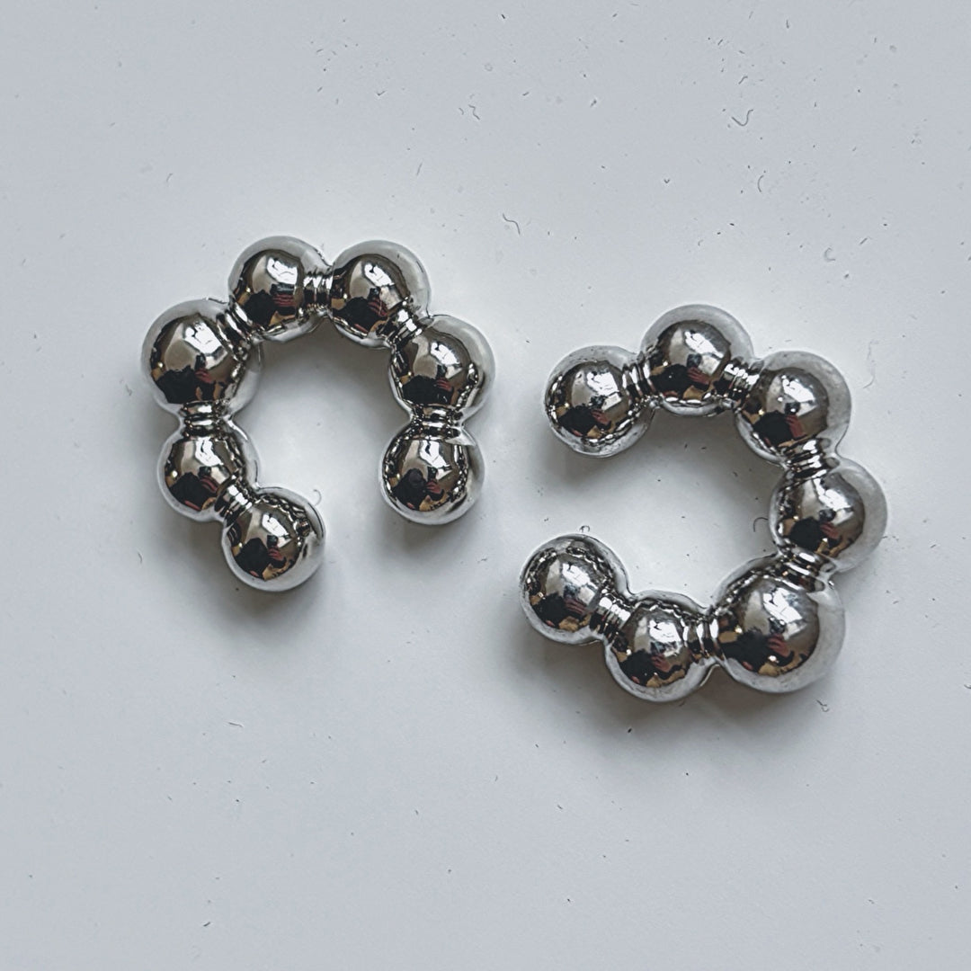 Silver C Shaped Hoop Ball Clip Earrings