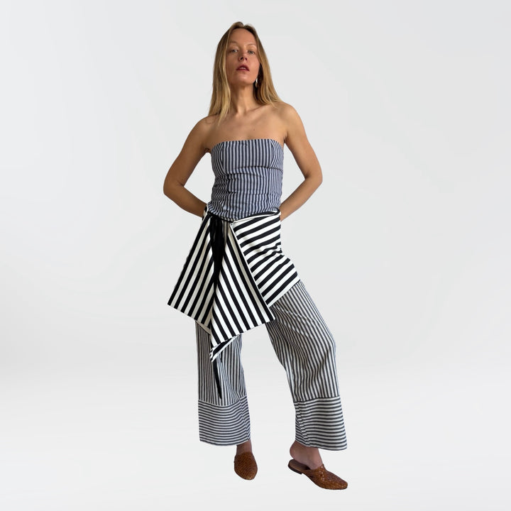 Striped multi-wear top or apron skirt layer