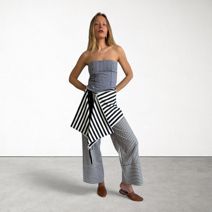 Striped multi-wear top or apron skirt layer
