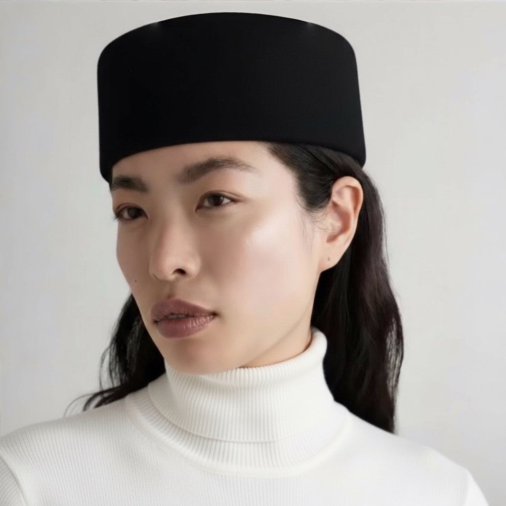 Black wool pillbox hat