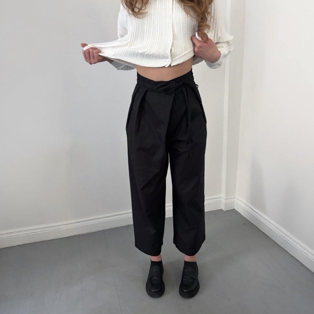 Black Technical Culottes With Wrap Detail