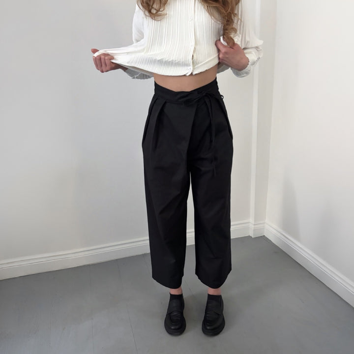 Black Technical Culottes With Wrap Detail