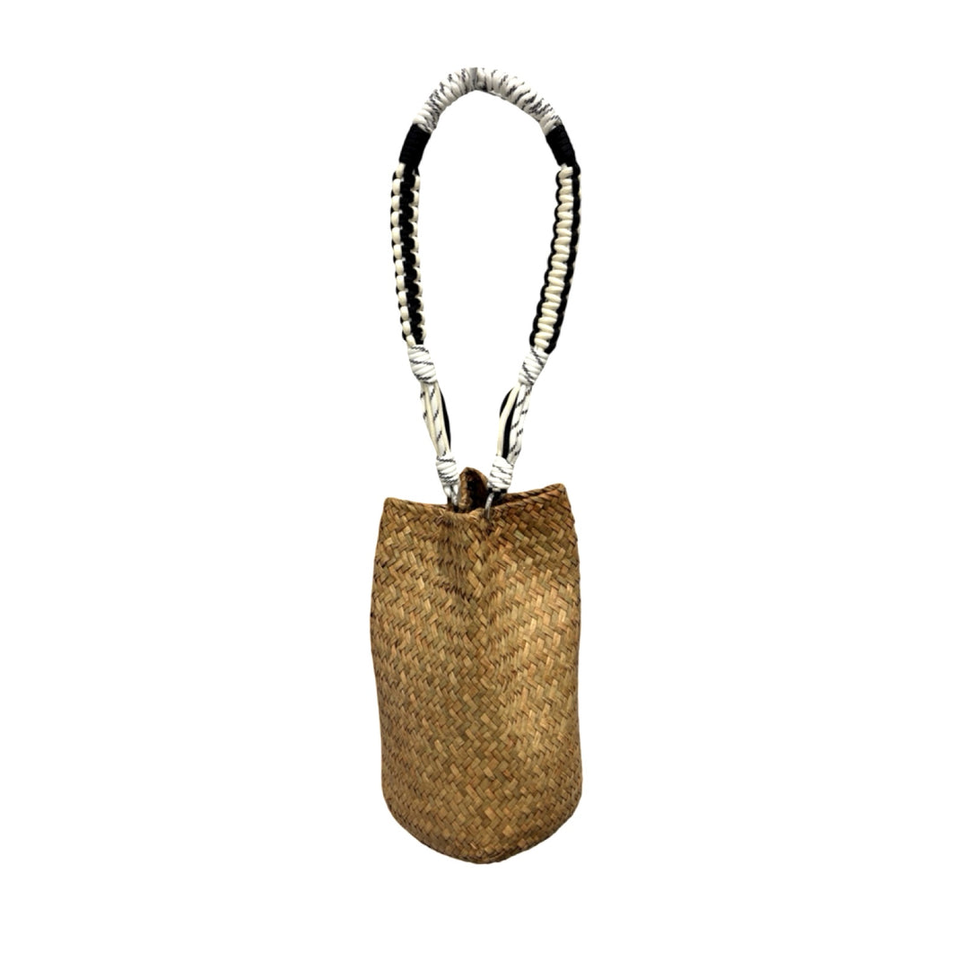 Woven Straw Bucket Bag With Braided Strap
