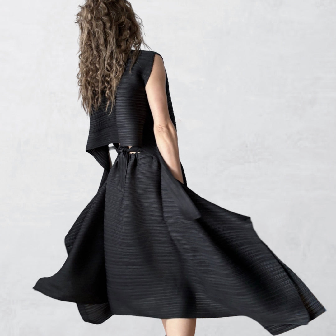 Black multi-wear pleated asymmetric dress