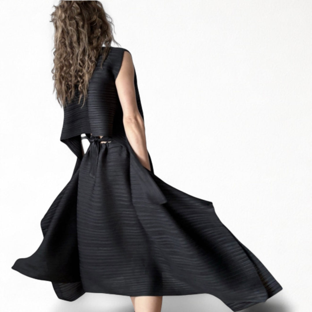 Black multi-wear pleated asymmetric dress