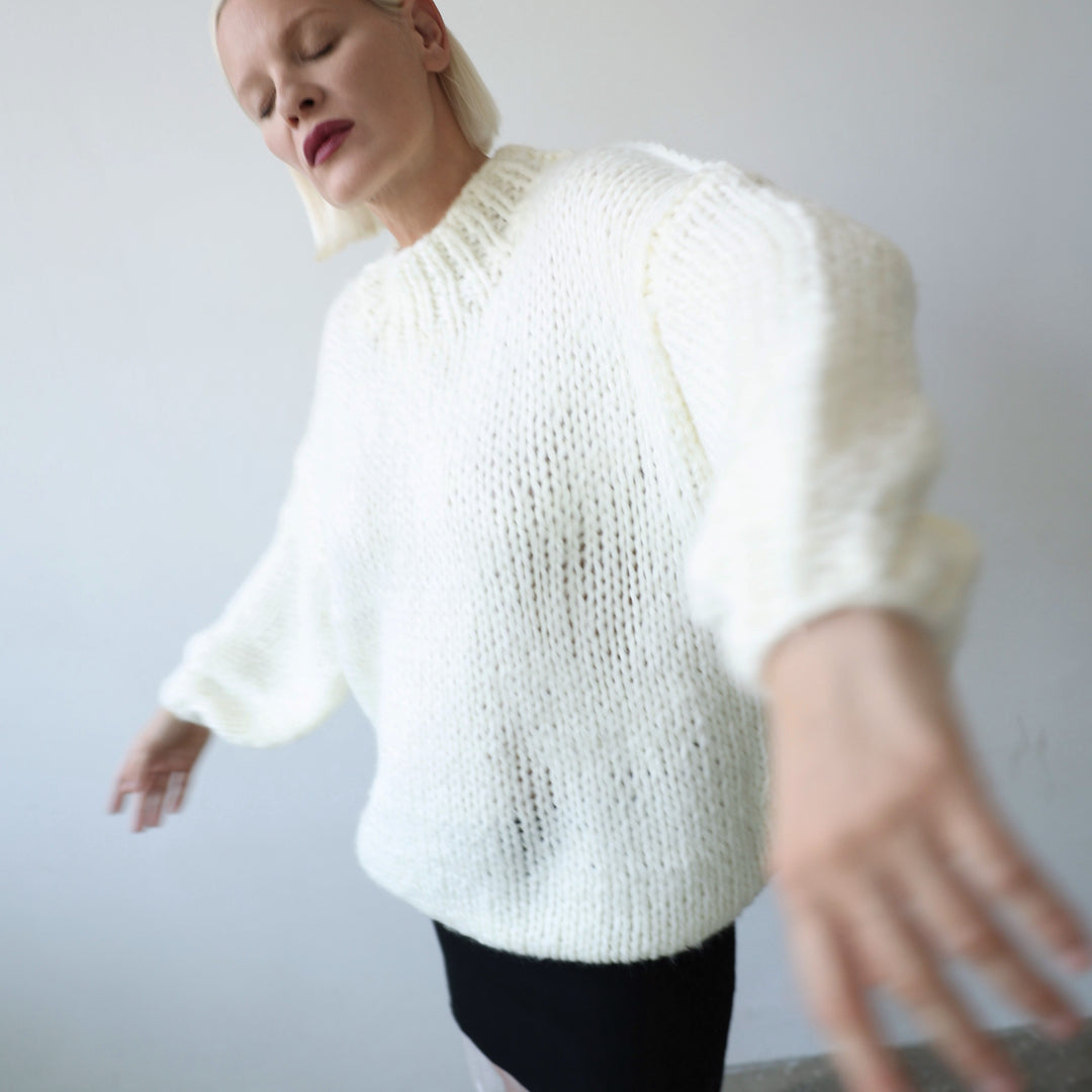 Beige wool chunky knit oversized jumper
