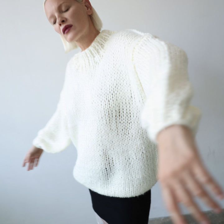 Beige wool chunky knit oversized jumper