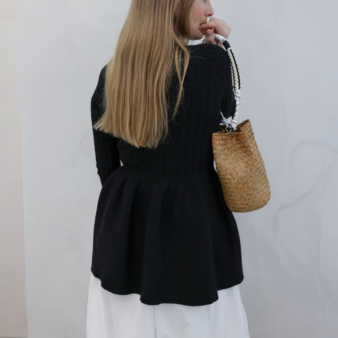 Black Knitted Peplum Cardigan