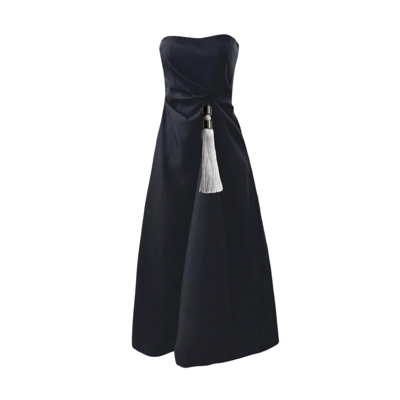 Black Strapless Dress With Asymmetrical Folds And Pearl Detail (Copy)