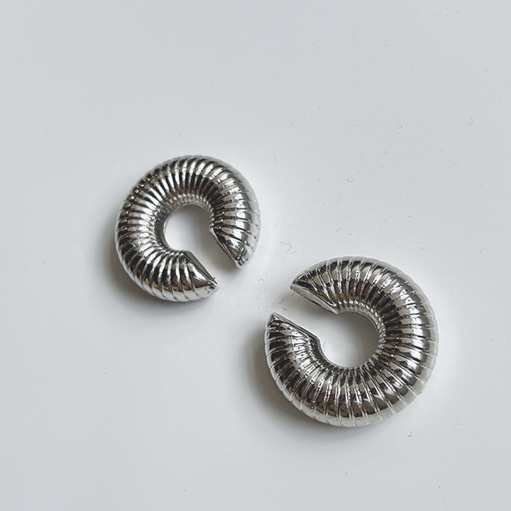 Silver C Shaped Hoop Ridged Clip Earrings