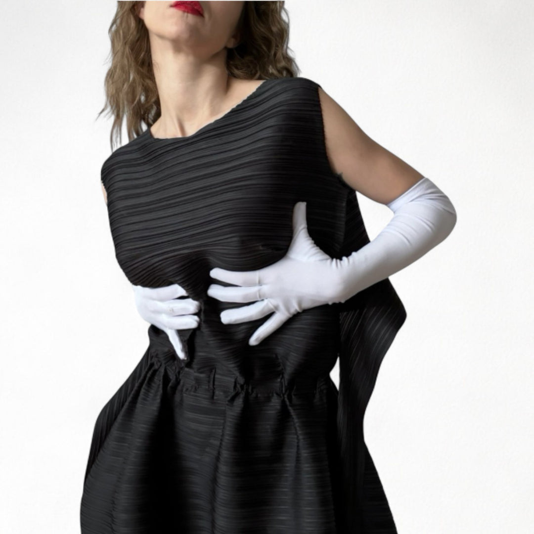 Black multi-wear pleated asymmetric dress