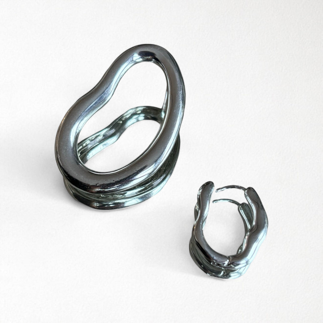 Minimalist asymmetric silver hoop earrings