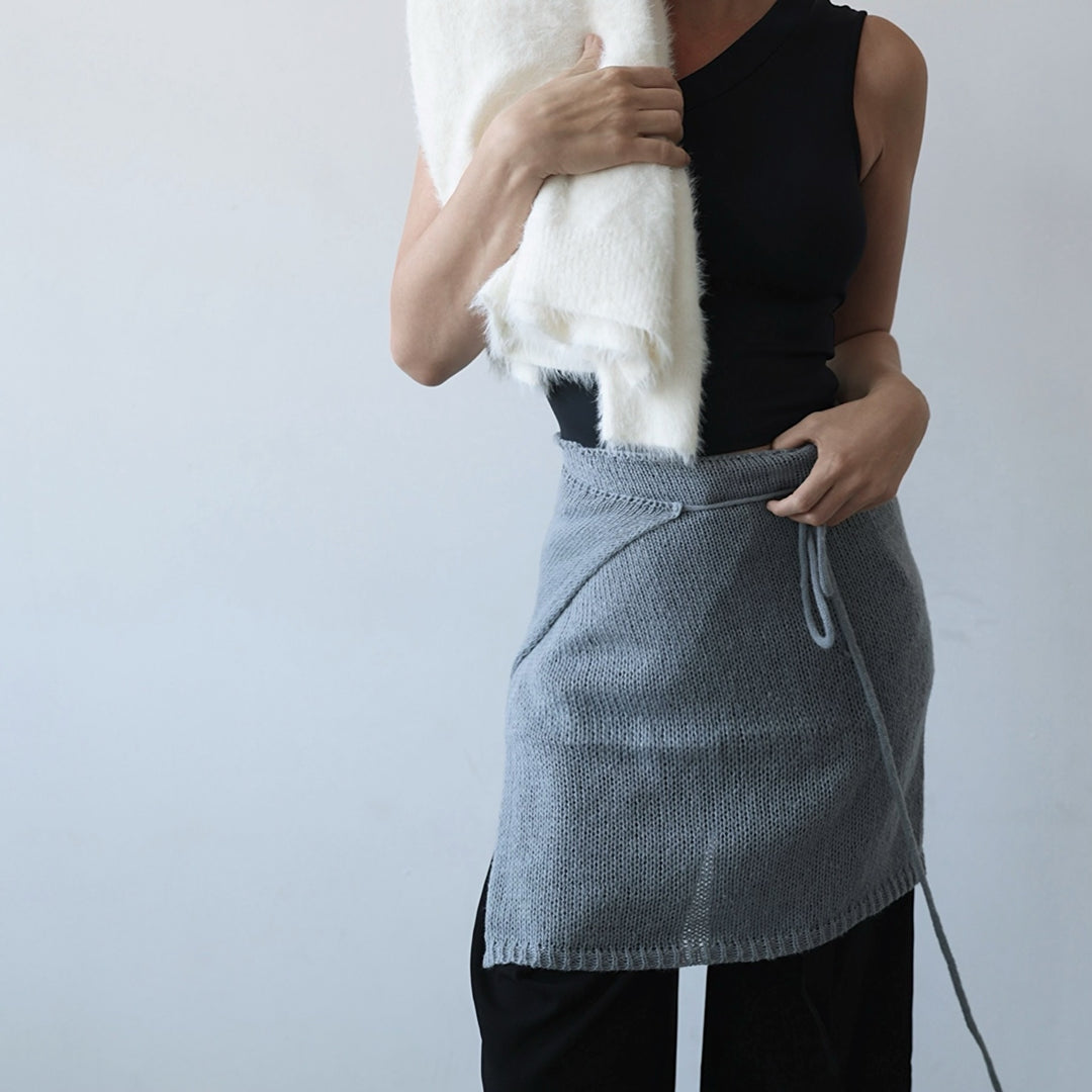 Grey Wrap Knitted Apron Skirt