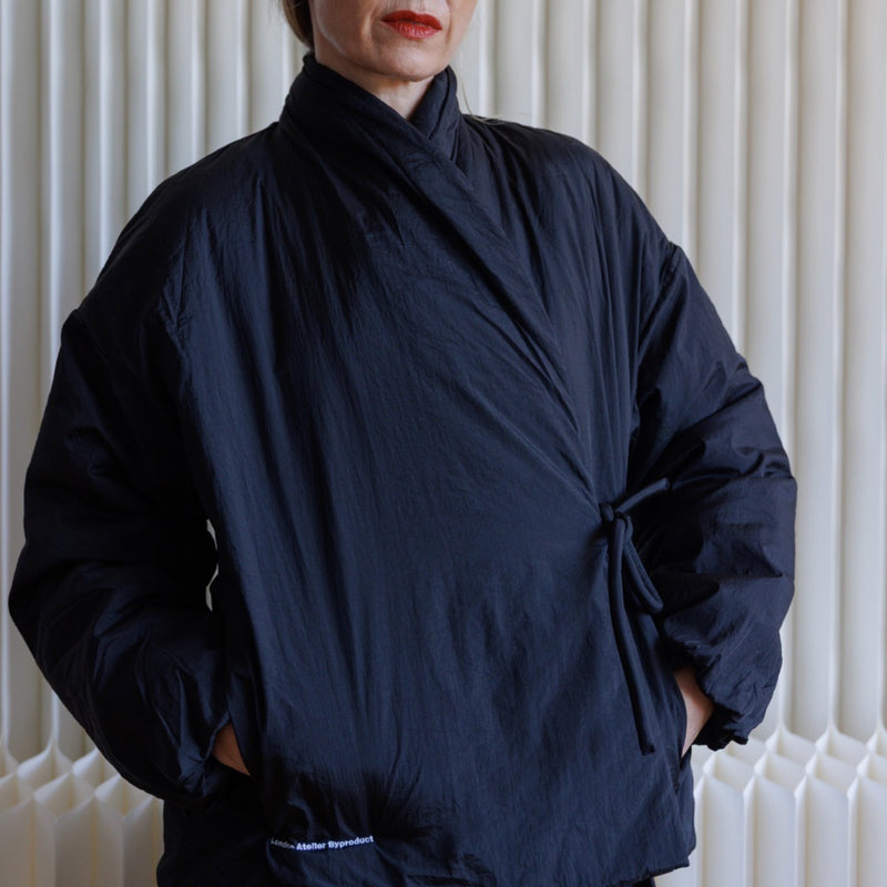 Black Quilted Wrap Kimono Jacket