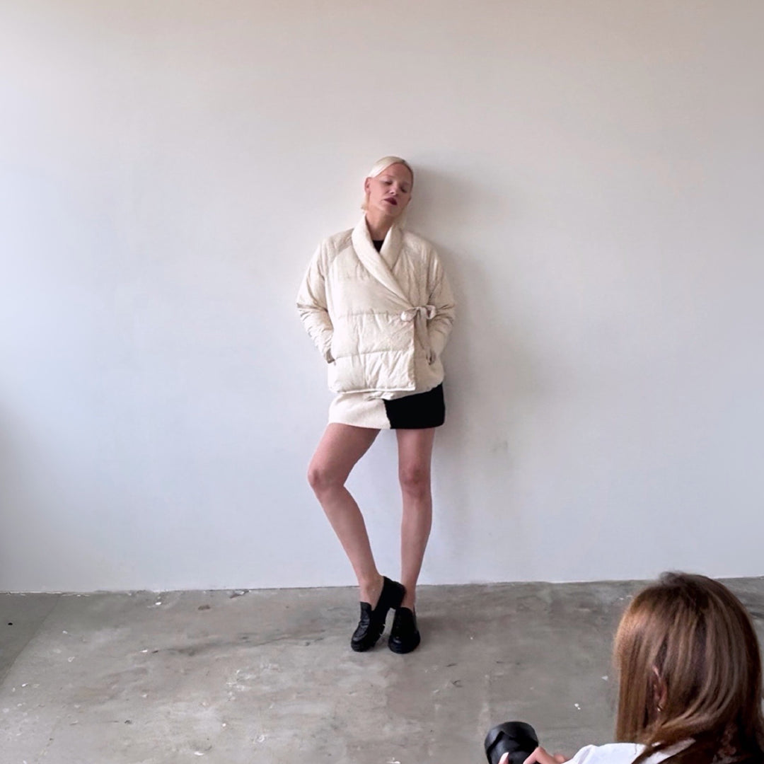 Beige Quilted Wrap Down Jacket