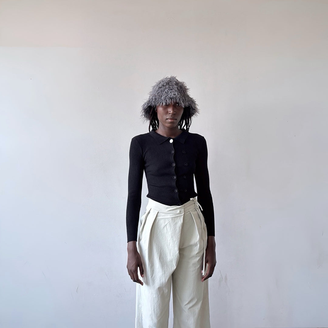 Light grey technical culottes with wrap detail