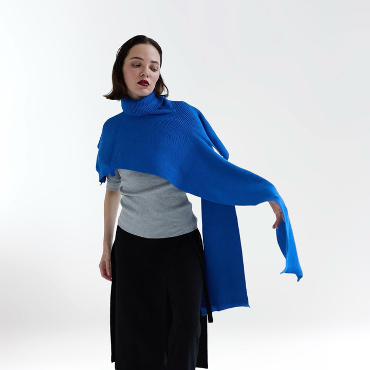 Blue and Grey Two Piece Knit Shawl And Pullover